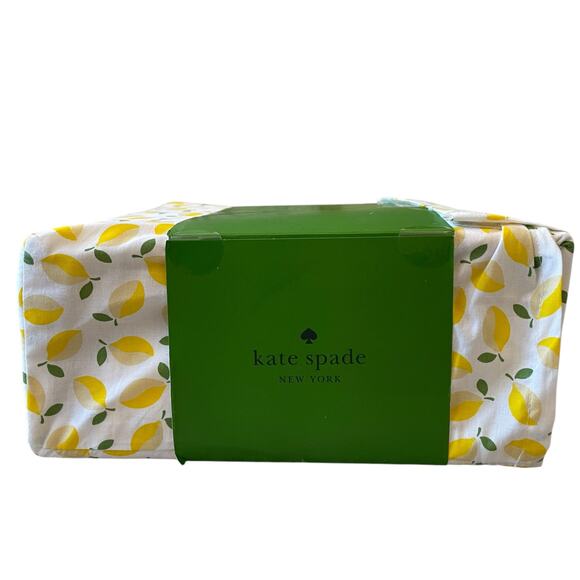 Kate Spade King Sheet Set 4pc Yellow Lemons on White 100% Cotton New - Picture 10 of 10
